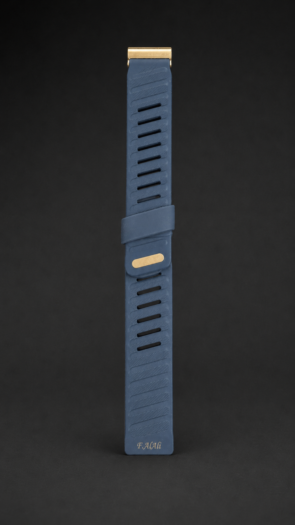 Midnight blue STRAPLABAE silicone strap with custom engraving